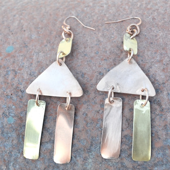 Boho Tribal Dangle Earrings Copper Gift Brass Fringe Handmade Statement Jewelry - Picture 7 of 7